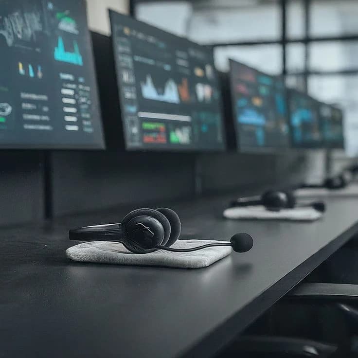 Puesto de soporte con monitores y headset